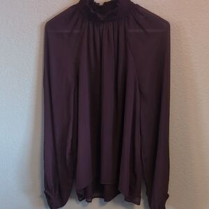 Joie Burgundy Mock Turtleneck Long Sleeve Blouse Large